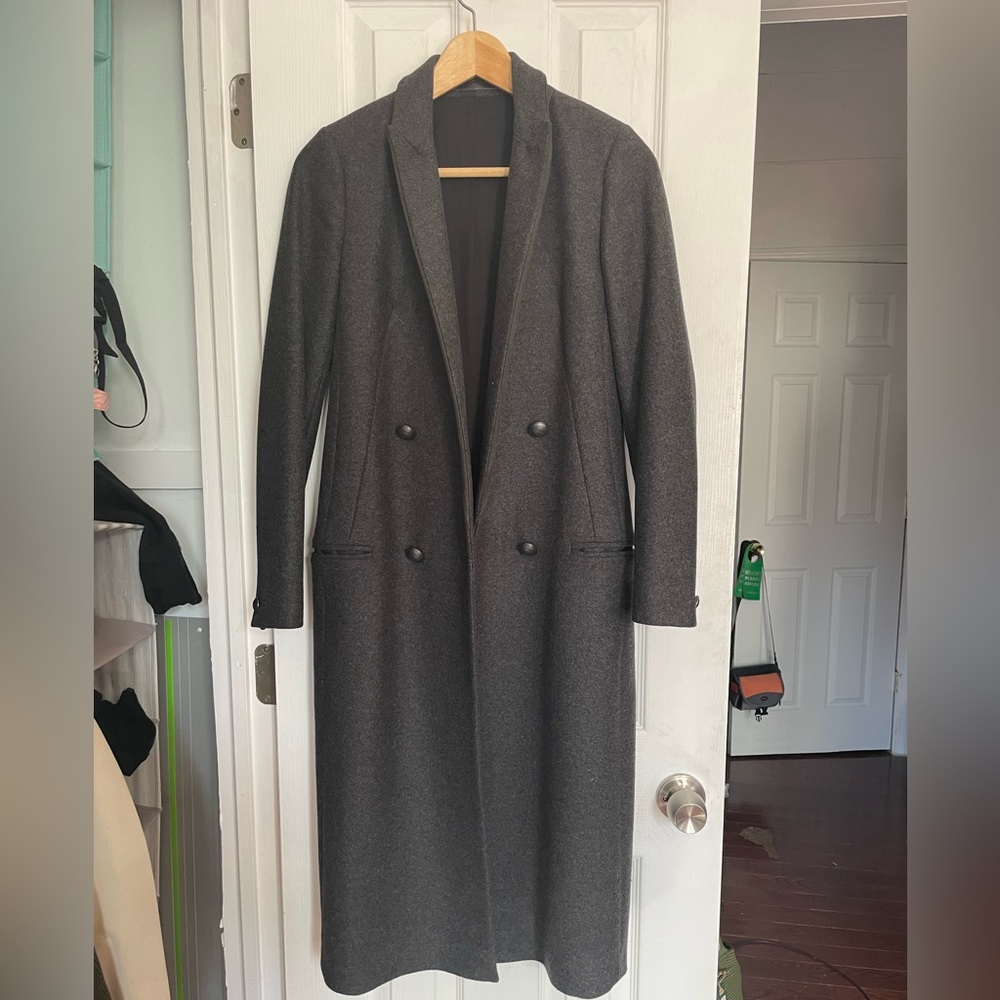 All Saints Women Grey Cotten Size 0 Long Sleeve Trench Coat tuxedo style
